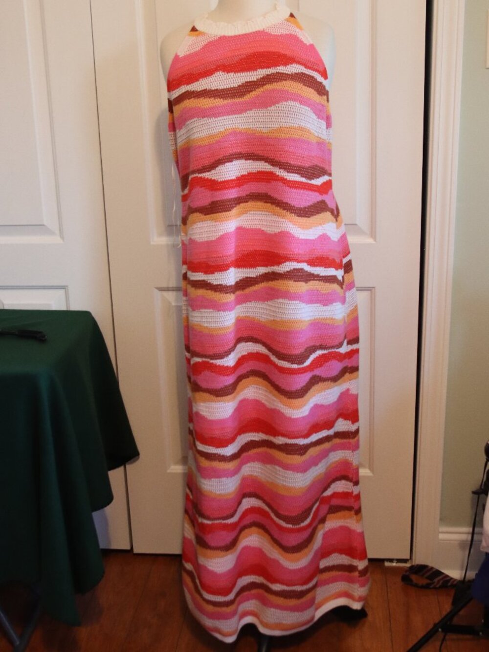 Loft Wavy Multicolor Stripe Knit Halter Neck Pull Over Sweater Dress Size Large